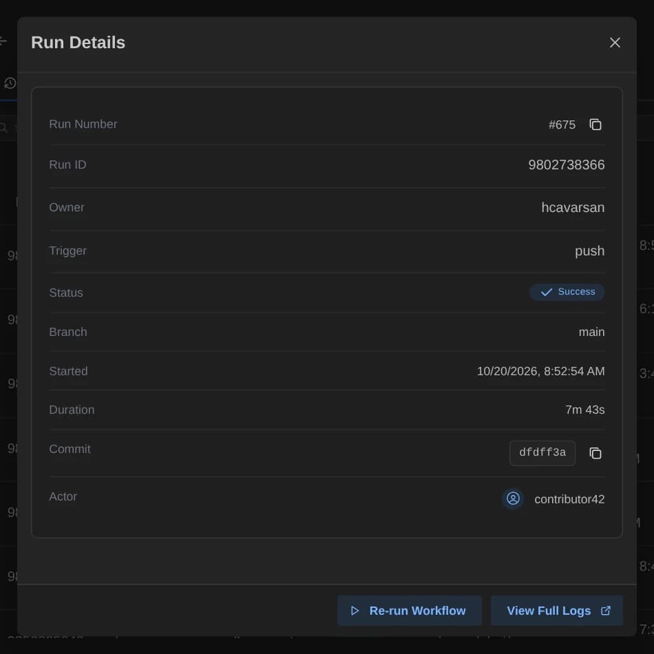 Run Details dialog for run 441