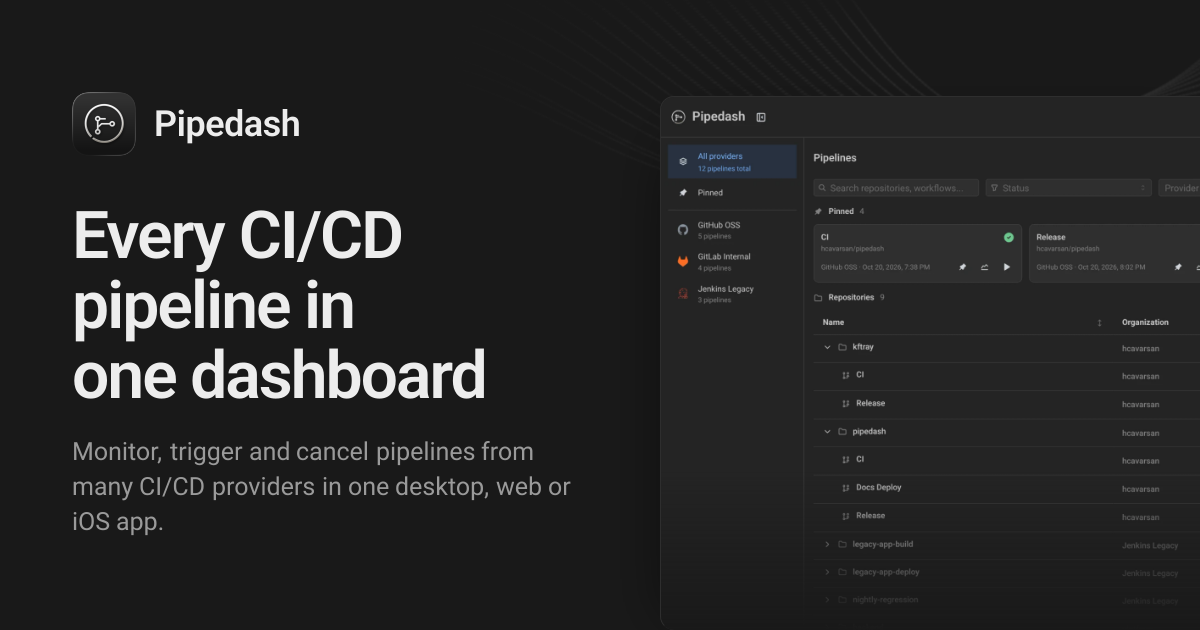 Pipedash, open source dashboard for multiple CI/CD providers