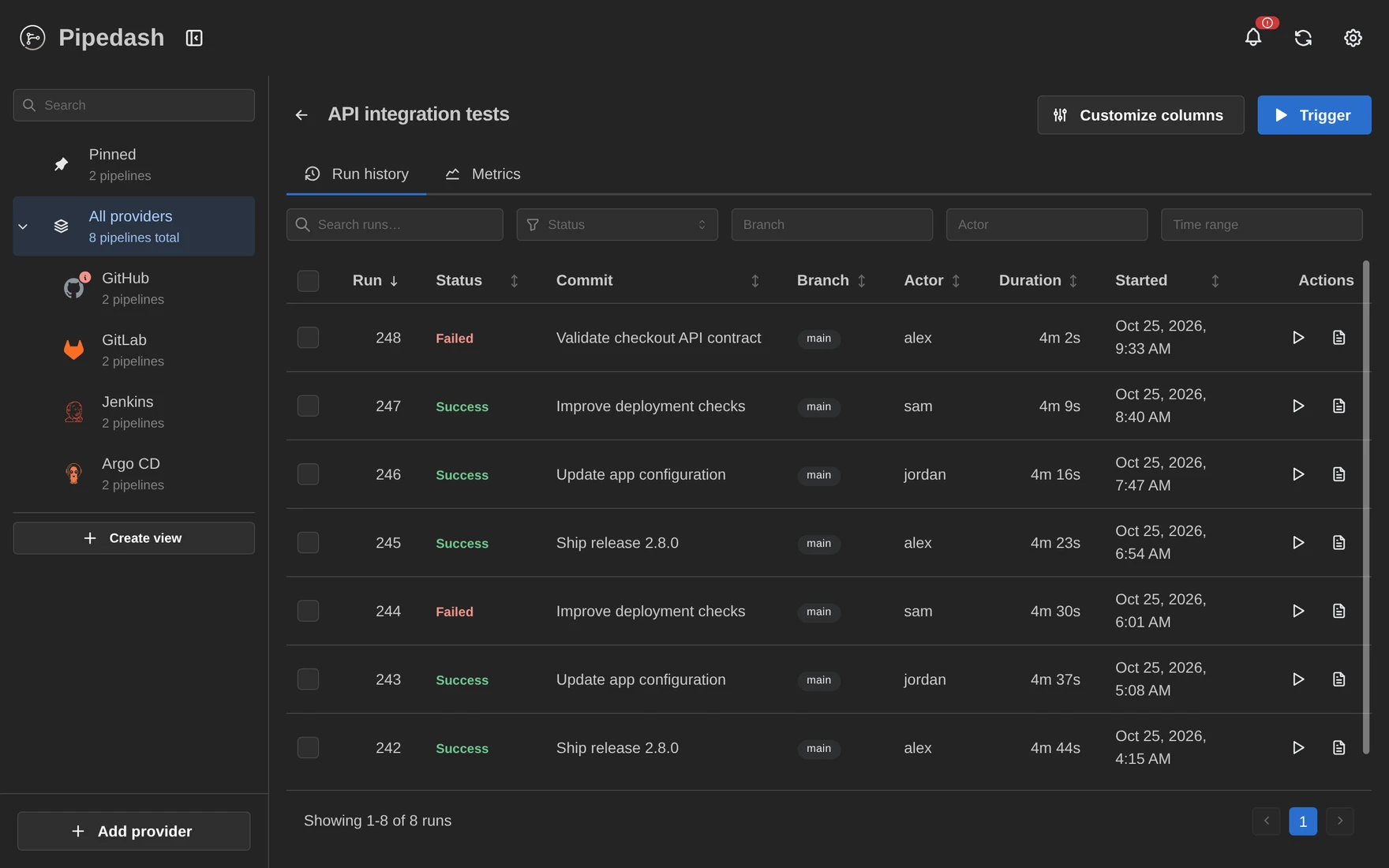 Desktop: Run history