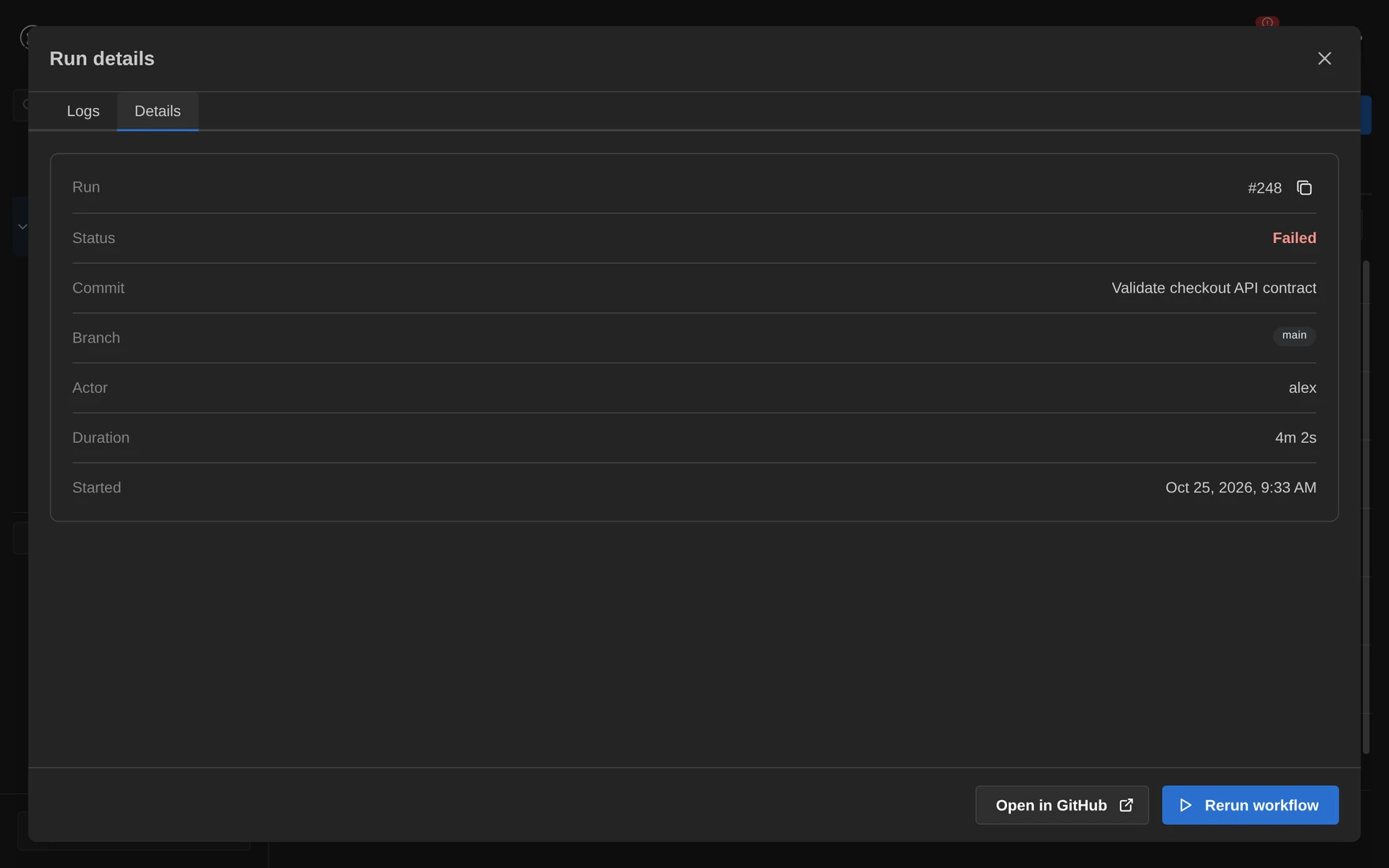 Desktop: Run details