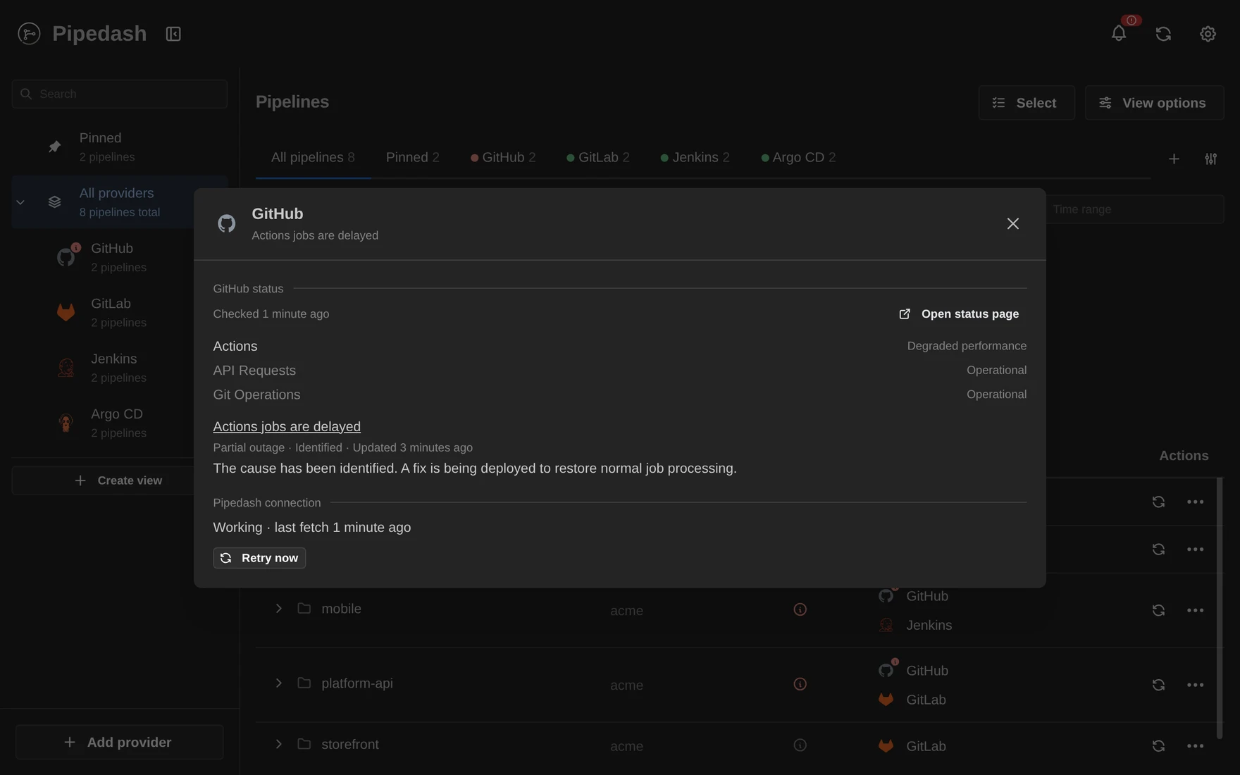 Desktop: Provider status