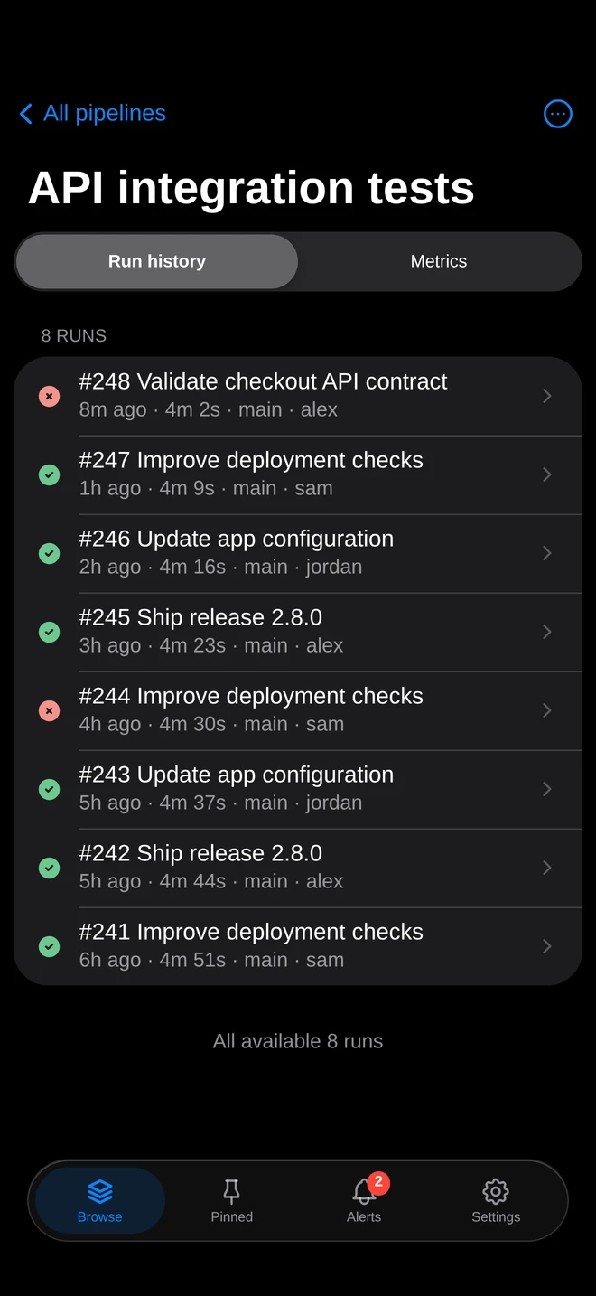 Mobile: Run history