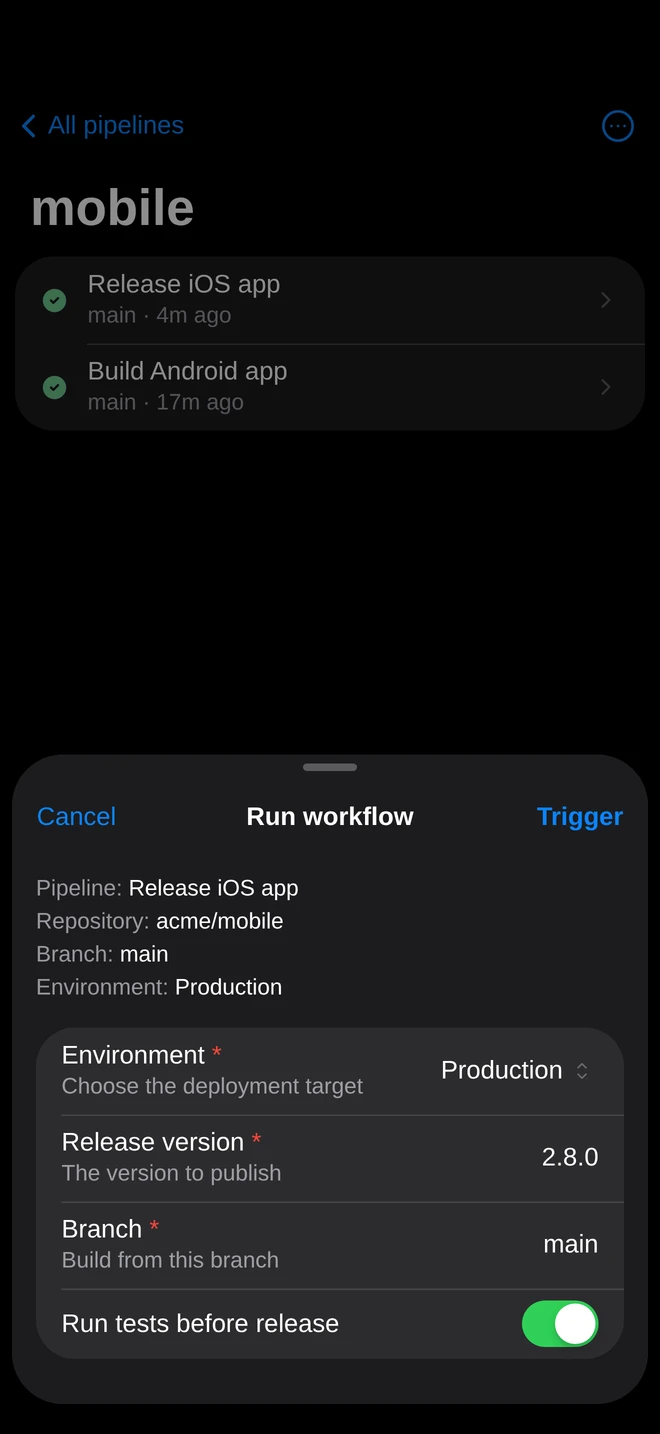 Mobile: Trigger a workflow